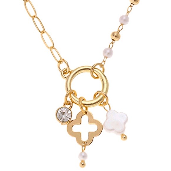 Multi Charm Clover Pendant Necklace - Picture 2 of 2